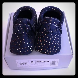 Fresh Picked Navy Confetti Baby Moccasins